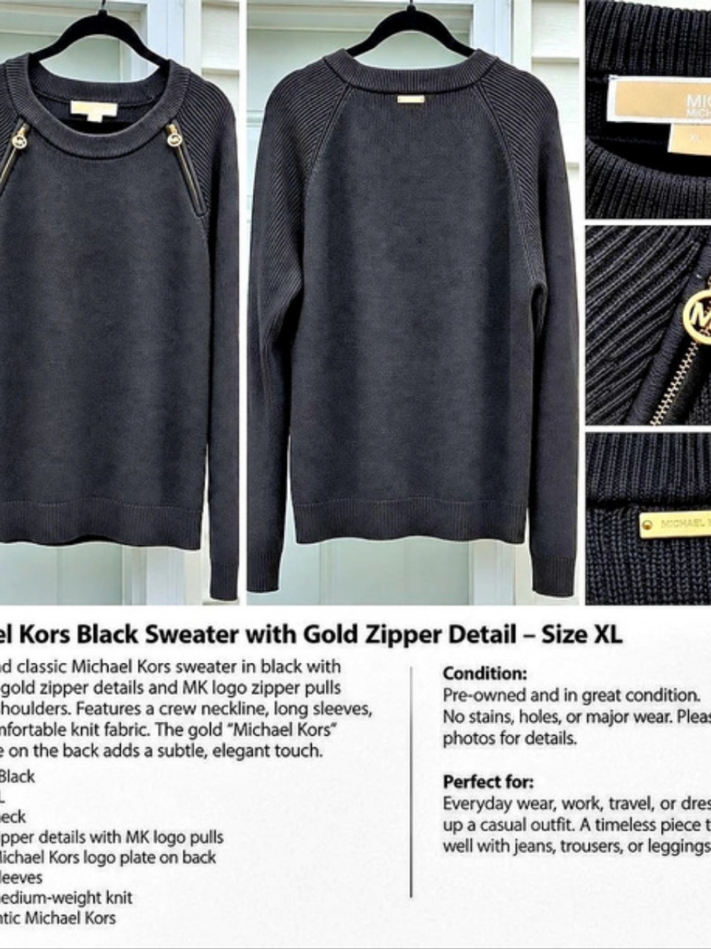 Michael Kors Black Crew Neck Sweater Size XL